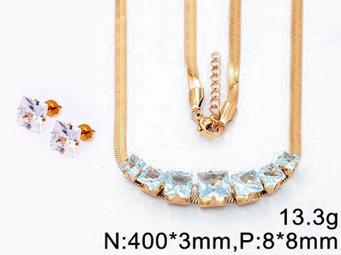 Set dorado Gargantilla con circonias cuadradas AzulTurquesa Joyería