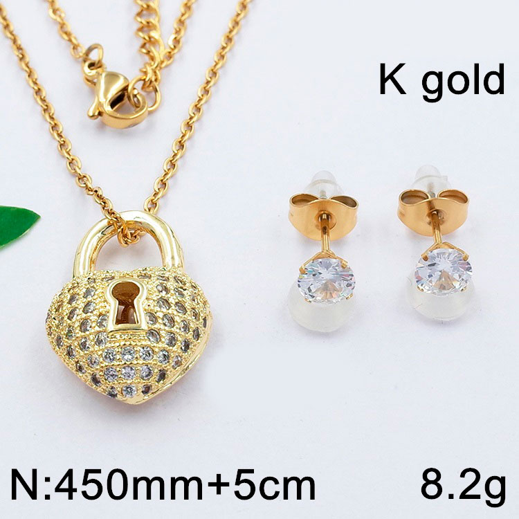 Set dorado dije candado corazón con pedrería AzulTurquesa Joyería de