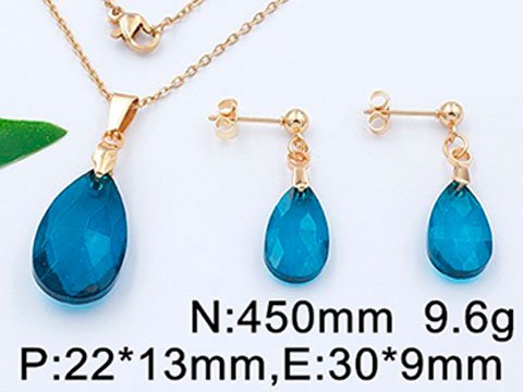 Set dorado dije y aretes piedra azul AzulTurquesa Joyería de Acero