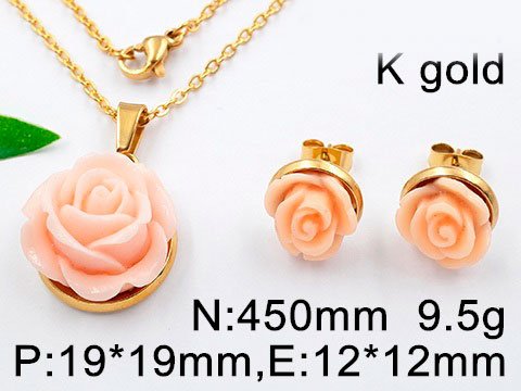 Set dorado dije y aretes rosa Peach AzulTurquesa Joyería de Acero