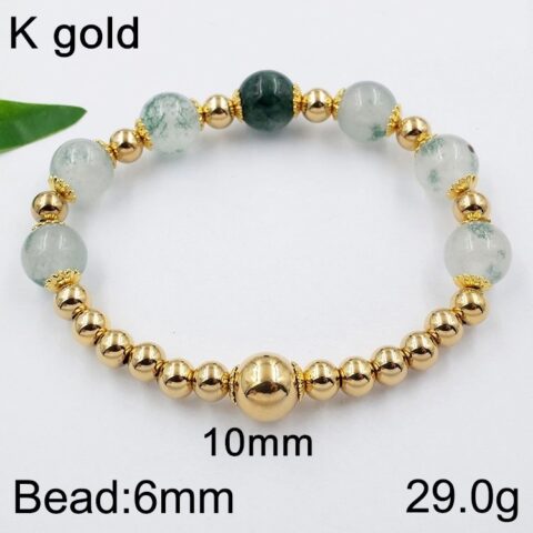 Pulsera Bolitas Doradas Y Piedras Verde Claro 1cm AzulTurquesa