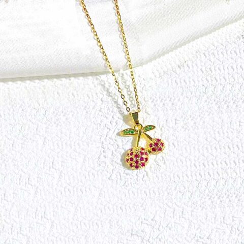 Collar rose gold dije cerecitas con pedrería