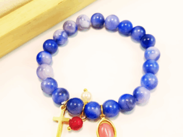 Pulsera elástica piedras celestes 9mm dijes colgantes