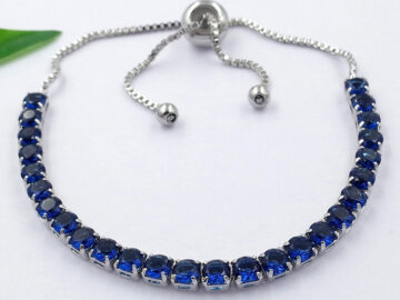Pulsera plateada pedrería azul (Laminado americano)