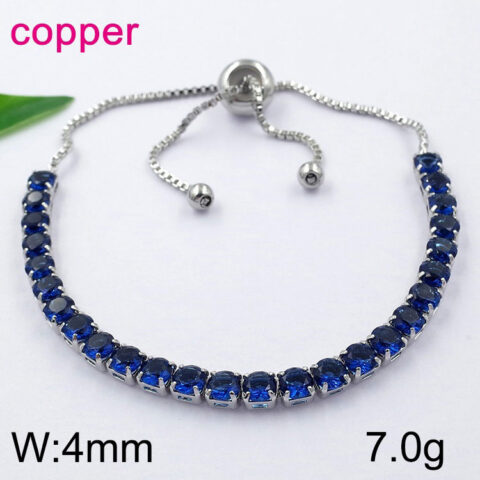 Pulsera plateada pedrería azul (Laminado americano)