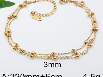 Tobillera dorada 3 cadenas bolitas 3mm