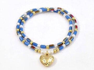 Pulsera elástica doble tonos celestes dije corazón