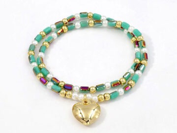 Pulsera elástica doble tonos verdes dije corazón