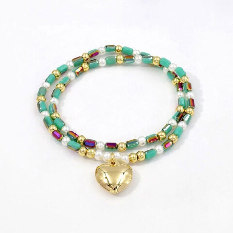 Pulsera elástica doble tonos verdes dije corazón