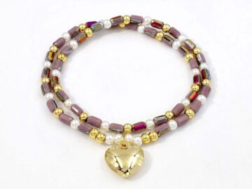 Pulsera elástica doble tonos ocre y gris