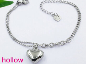 Pulsera plateada dije corazón infladito