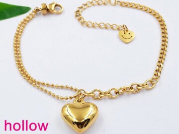 Pulsera dorada dije corazón infladito