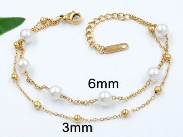 Pulsera dorada doble cadena y perlitas