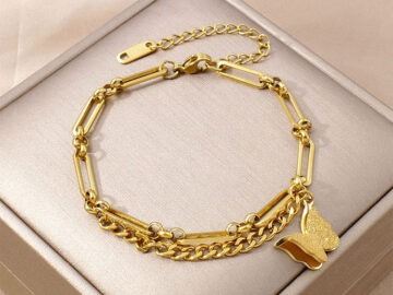 Pulsera dorada dije mariposa