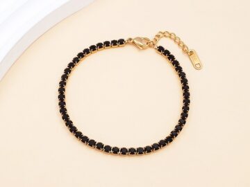 Pulsera dorada pedrería negra 3mm