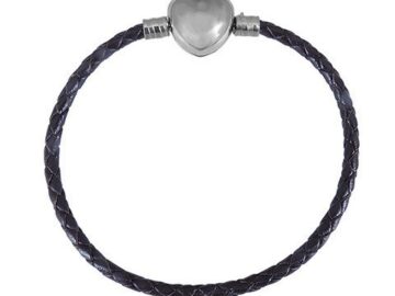 Pulsera 18cm cuerito negro cierre corazón