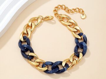 Pulsera gruesa eslabones dorado y azul
