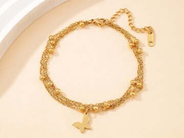 Pulsera dorada 3 cadenitas bolitas