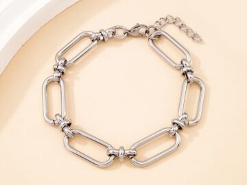 Pulsera plateada eslabones alargados 1cm