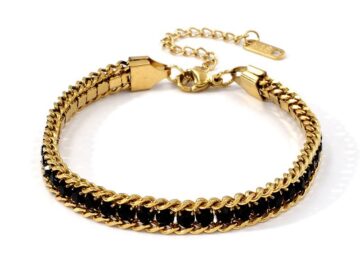 Pulsera dorada pedrería negra