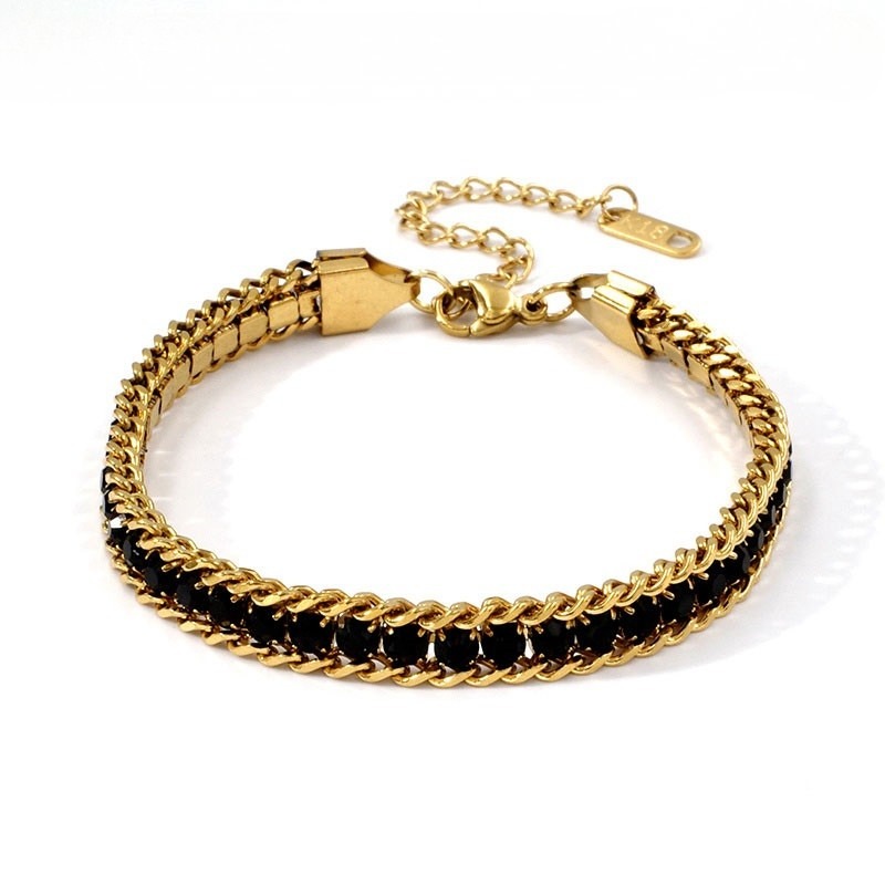 Pulsera dorada pedrería negra