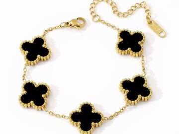 Pulsera dorada Alhambras negras 1.5cm