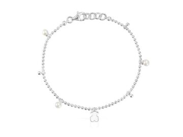 Pulsera plateada charms osito y perlitas