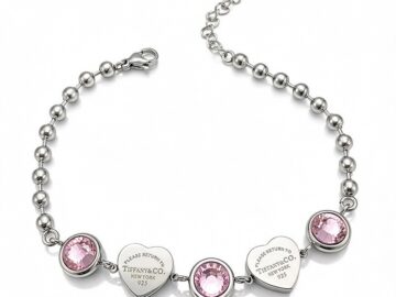 Pulsera plateada Charms rosa y corazón T_F:anY