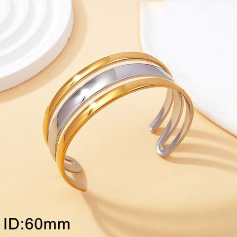 Brazalete abierto dorado y plateado diámetro 6cm