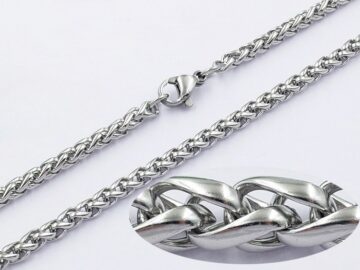 Cadena plateada eslabón trenzado 3mm*60cm