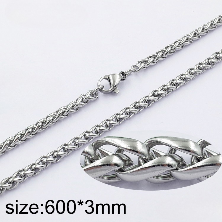 Cadena plateada eslabón trenzado 3mm*60cm