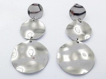 Aretes plateados largo 6.4cm 3 círculos