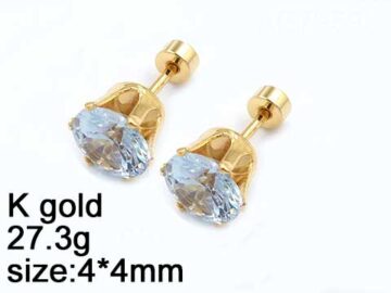 Aretes piedra blanca 4mm base dorada