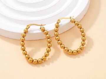 Argollas doradas ovaladas 3.3cm bolitas continuas