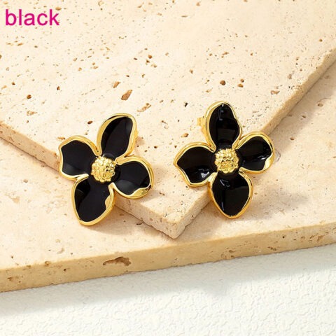 Aretes dorados flor negra 2.9cm