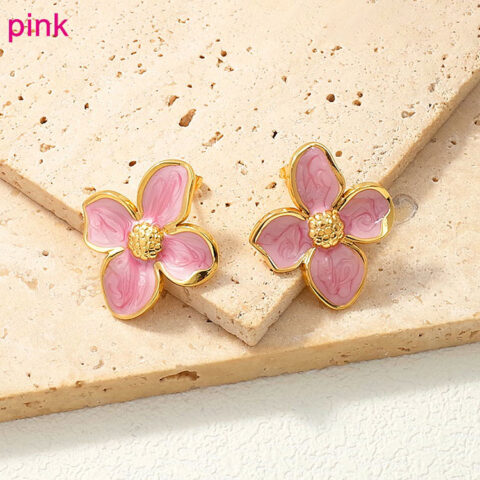 Aretes dorados flor rosa 2.9cm