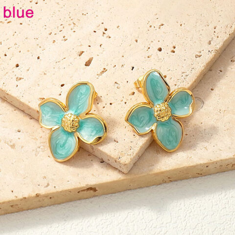 Aretes dorados flor celeste 2.9cm