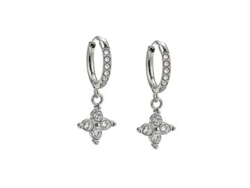 Argollitas plateadas charm flor pedrería