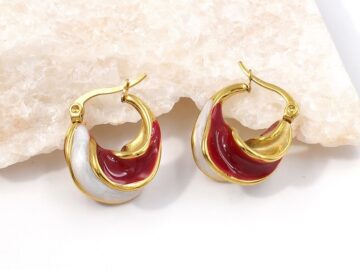 Argollas doradas 2.1cm blanco /vino