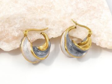 Argollas doradas 2.1cm blanco /celeste