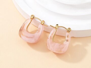 Argollas doradas 2cm acrílico rosa