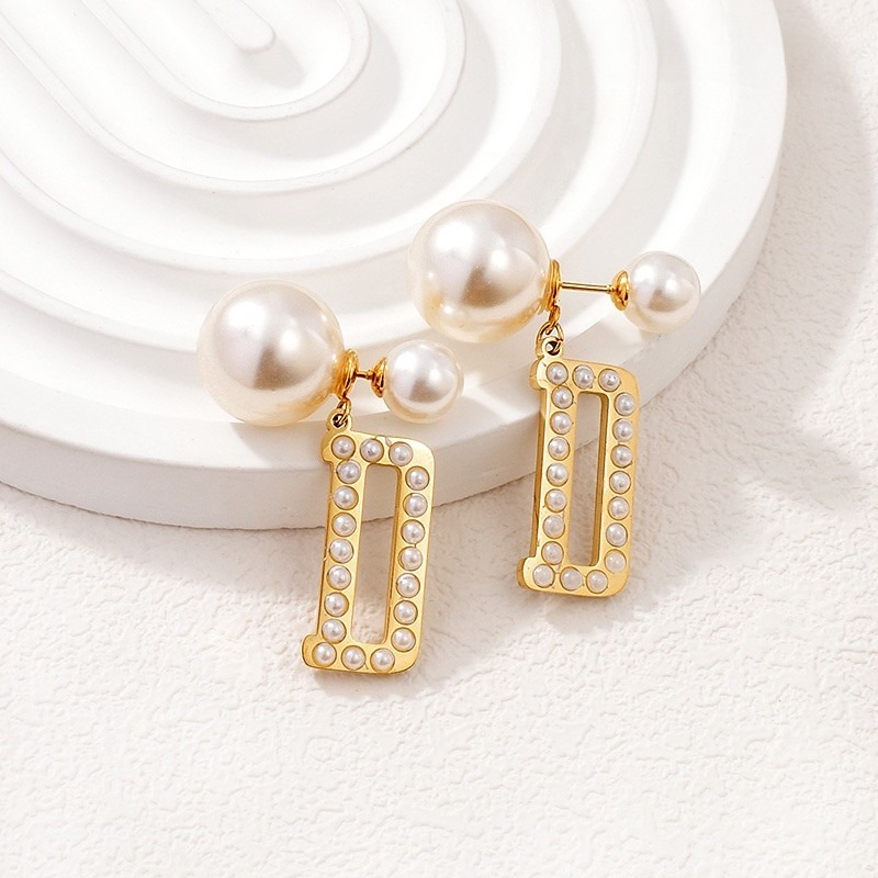 Aretes 2.4cm doble perlita diseño "D_Or"