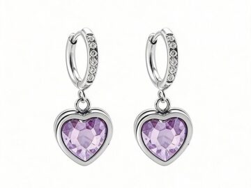 Argollitas plateadas charm corazón lila