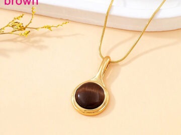 Collar dorado 45cm dije piedra café