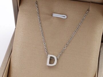 Collar plateado dije inicial D 8mm