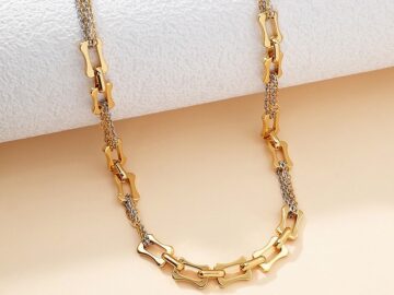 Collar dorado c/plateado 45cm eslabones cuadrados