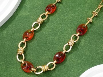 Collar dorado 45cm eslabones gruesos y resina maple