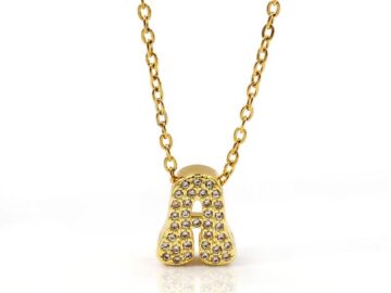 Collar dorado dije A 1.2cm c/pedrería