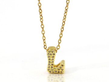 Collar dorado dije L 1.2cm c/pedrería