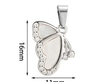 Dije plateado 1.6cm mariposa nácar y pedrería